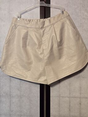GREY LAB Beige Faux Leather Shorts